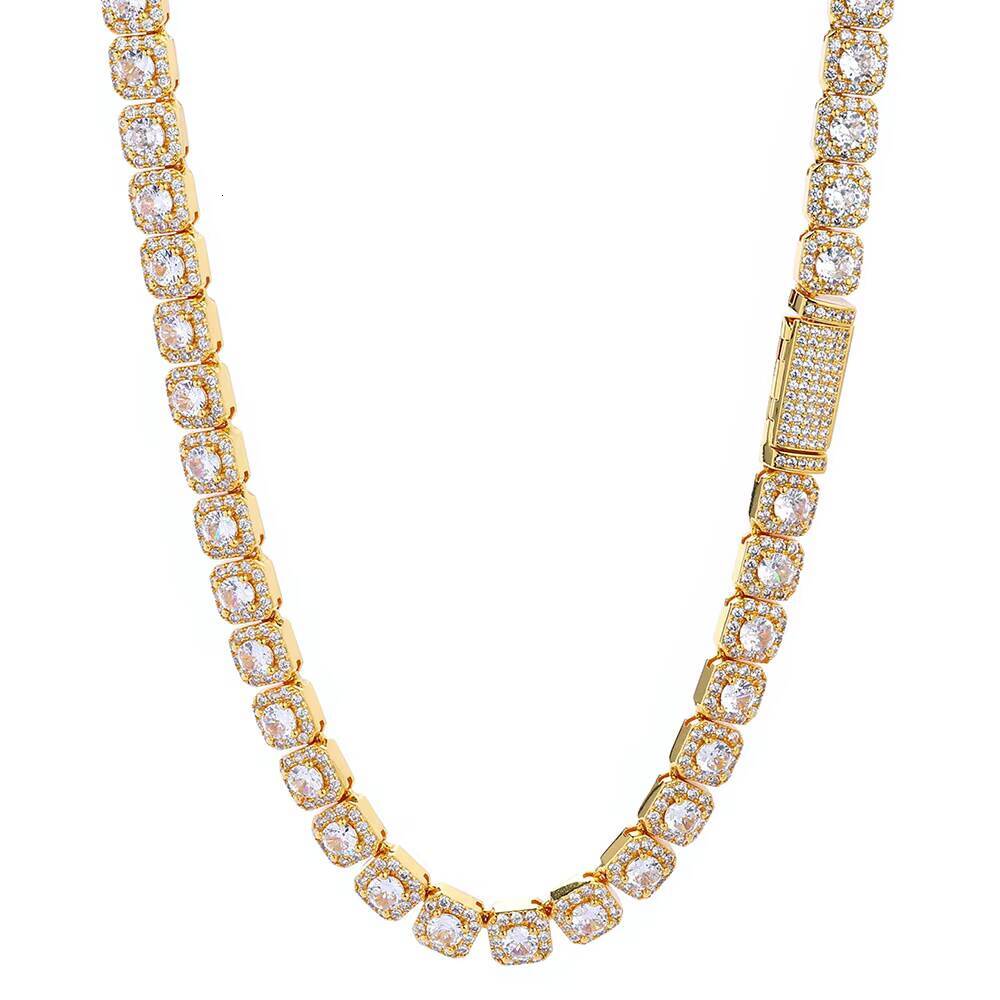 NUOYA Luxury Tennis Chain for Women 7mm Cluster Design Necklace Gold Silver Plated Iced Out moissanite Shiny Hip Hop Jewelry Designer's style