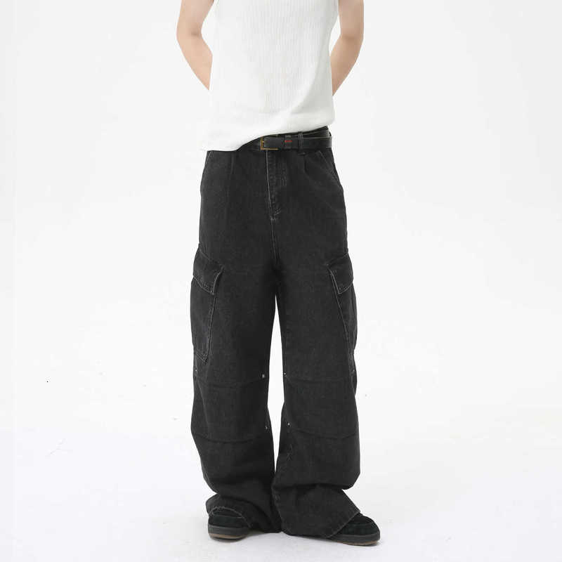 Men's Jeans Man Clothing|Korean Style High Street Heavy Craft Deconstructed Three-Dimensional Multi-Pocket Straight Wide-Leg Cargo Jeans