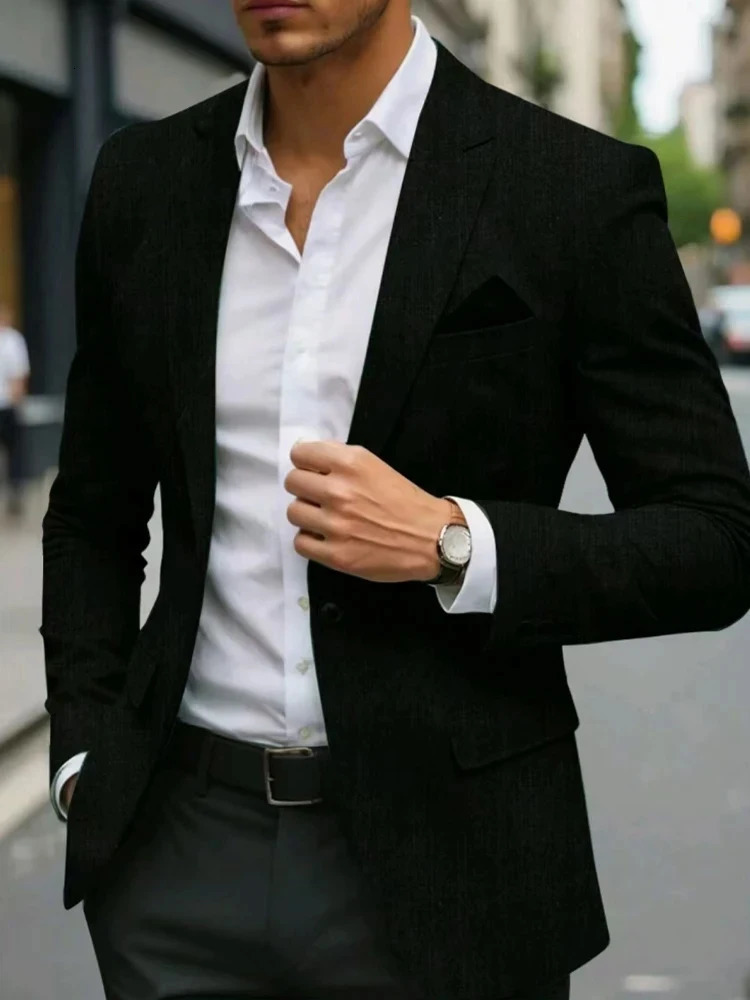Mens Blazer Jacket Fashion Casual Solid Colored Grey khaki black brown Tailored Fit Single Breasted 251028