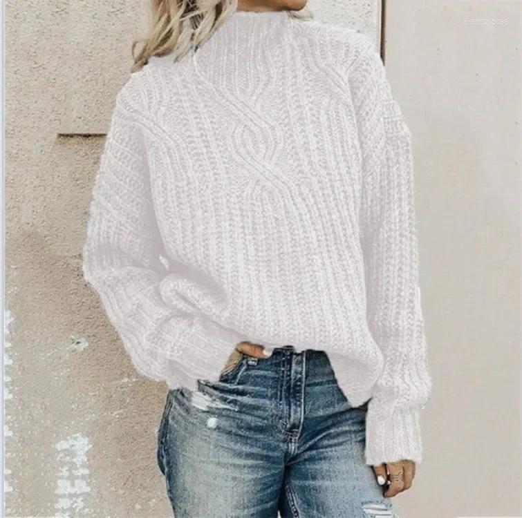 Women's Sweaters Pullover Autumn Winter Fashion Ladies Solid Color Sweater 2025 High Neck Twist Knit Long Sleevec
