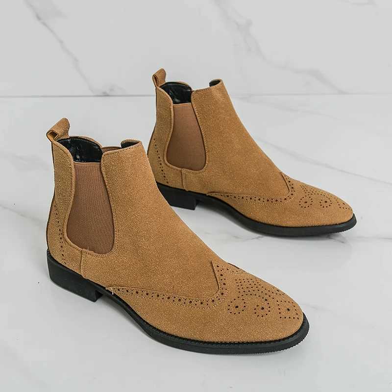 Hot Yellow HighTop Leather Shoes Men Comfort Suede Chelsea Boots Man PointedToe Mens Ankle Boots Big Size 3946 botas hombre Z251029