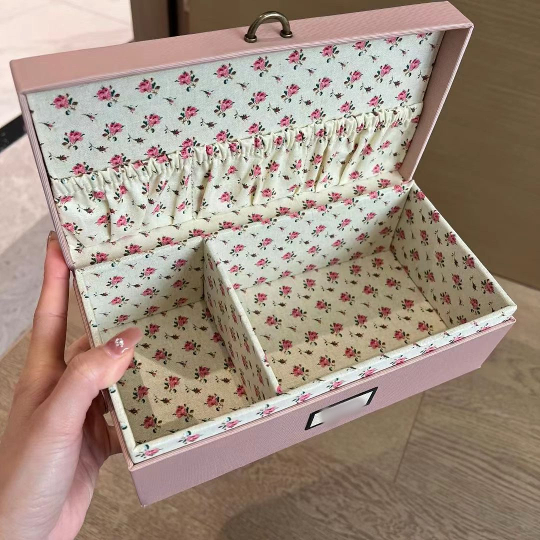 Designer Luxury Pink Floral Jewelry Box, Large Cosmetic Storage Organizer with Hard Case gift for her
