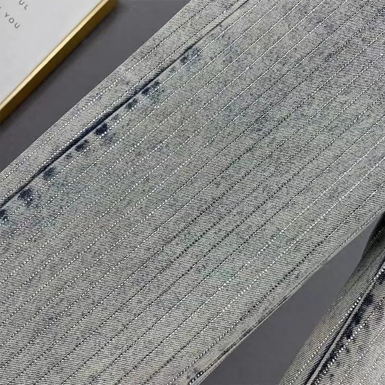 Jeans Womens 2025 Spring High Waist Loose and Thin Heavy Industry Diamond Wide Leg Mopping Trousers 251029