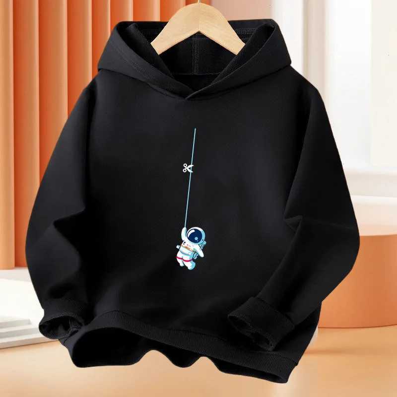Cartoon Astronaut Hooded Fleece Sweatshirt for Boys And Girls Warm Autumn Winter Cartoon Print Top for Kids Long sleeveT251030
