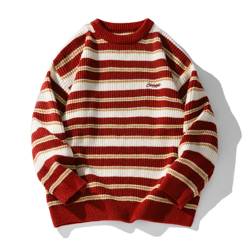 Striped Thick Knit Sweater For Men 2025 Autumn Winter New Designer Sweater Couple Color Block Round Neck Knitwear Jacket