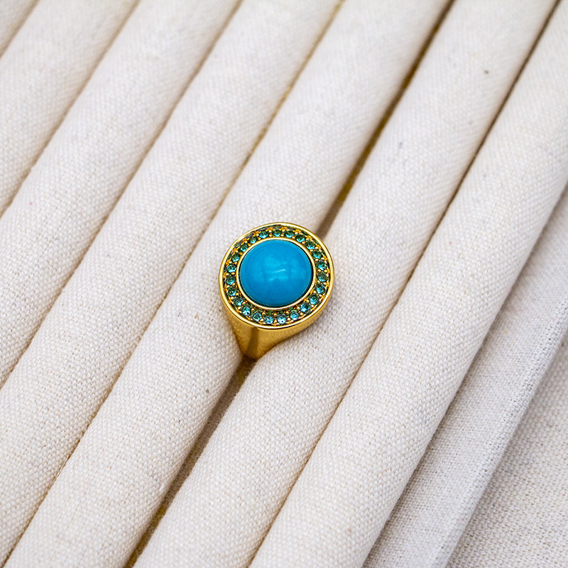 Designer ring Turquoise pearl ring plated with 18K gold and full diamond ring fashionable Opening Adjustable Ring Valentine's Day gift free shipp