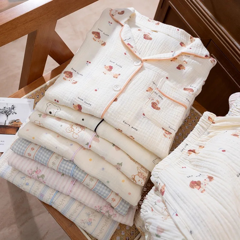 2025 pajamas For women 100 Cotton Womens Pajama long sleeves long pants 2 Piece Set Lady pajamas cute print sleepwear 251029