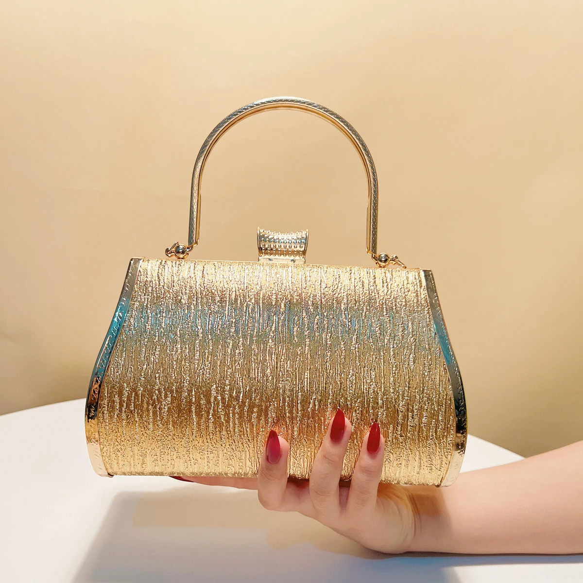 Bucket Women Clutch Bags Golden Metal Acrylic Evening Bags Box Holder Rhinestones Glitter Handbags Purse 251023