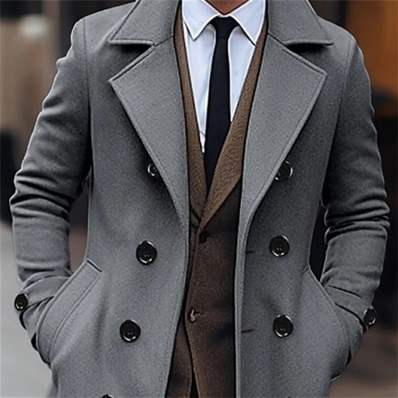 Autumn Winter Mens Woolen Coats Business Casual Fashion Double Breasted Long Woolen Trench Male England Style Wool Blends Coat 251029