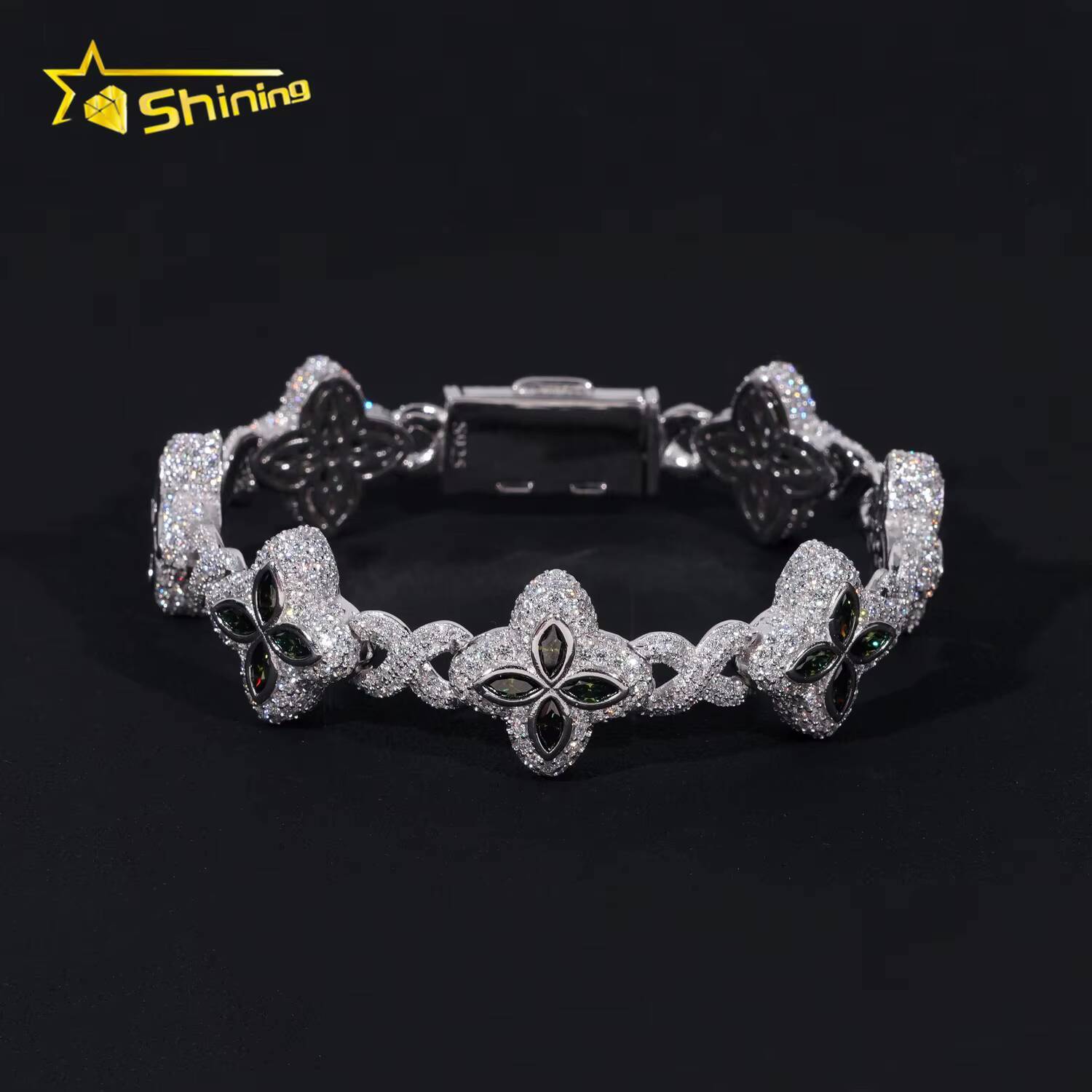 New Design Hot Sale Hip Hop Blue Green Colored Marquise 925 Sterling Silver VVS Moissanite Iced Out Bracelet Men