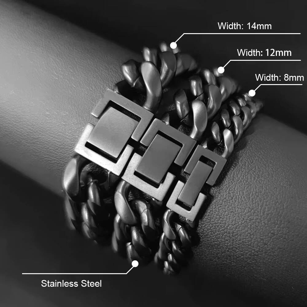 NUOYA Hip Hop Jewelry 81214MM Men Hip Hop Miami Matt Black Cuban Link Chain Stainless Steel Black Chain Necklace for Men Women Designer's style