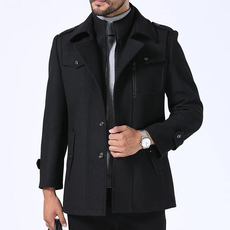 Winter Business Casual Wool Coat Men jackets Mens Woolen Coats Fashion Thicken Mid Length Trench Solid Warm Outerwear 251029