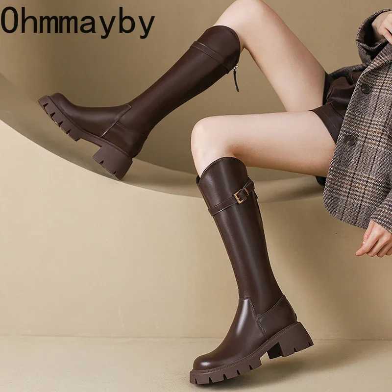 Women Knee High Boots Fashion Knight Long Booties Square High Heels Autumn Winter Warm Short Plush Shoes Z251029