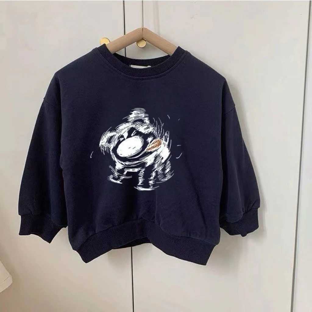 Lovely Sweatshirts 2026 Spring Autumn Clothes Loose Casual Crewneck Pullovers Simple Versatile Tops Baby Navy Round Neck HoodiesT251030