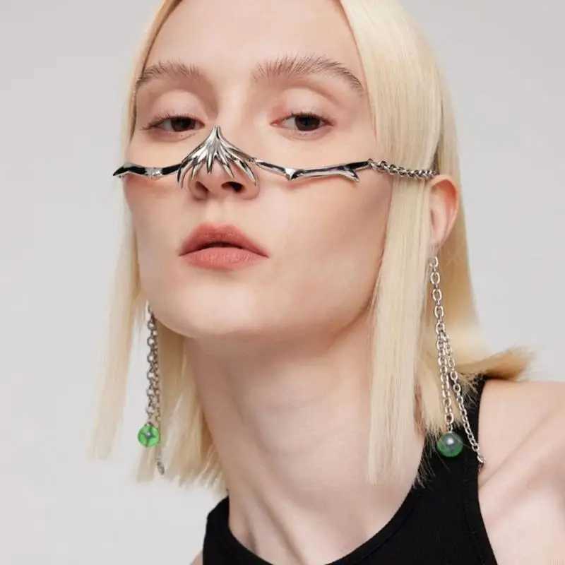 N5KA 2Pcs Punk Cyborgs Masquerade Mask Half Face Magics Balls Metal Mask Irregular Fluid Face Decoration for WomenW251029