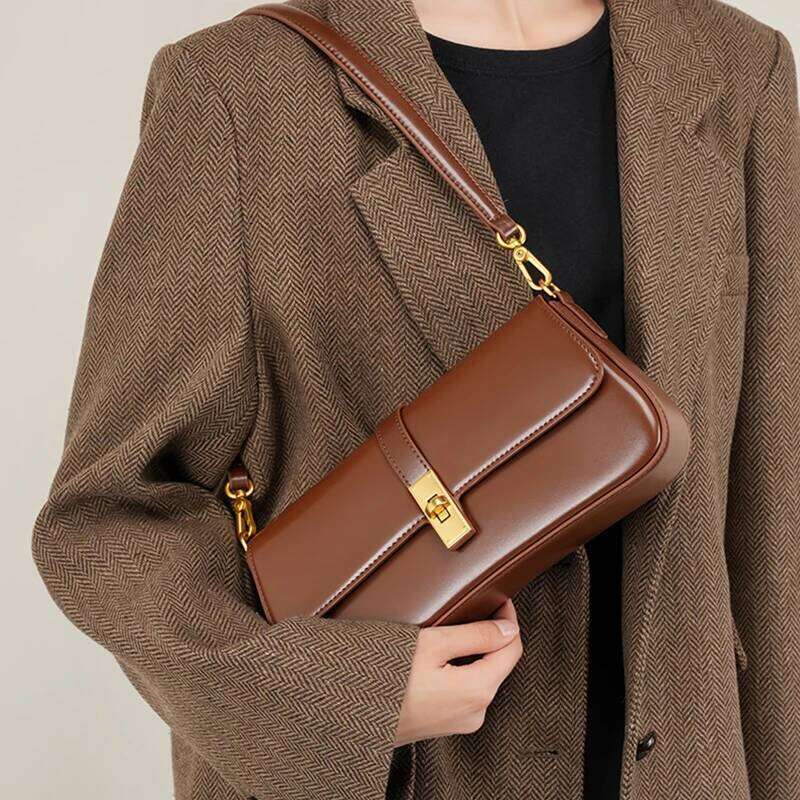 Toptrends Elegant Genuine Leather Underarm Shoulder Bags For Women Designer Crossbody Purses Saddle Ladies Handbags