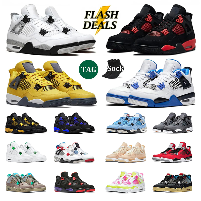 Designer Sneakers Basketball 4 Shoes Mens Womens 4s Black Cat Military Canvas Red University Blue Thunder Pink Cactus Jack mens Trainers Outdoor Sports shoes