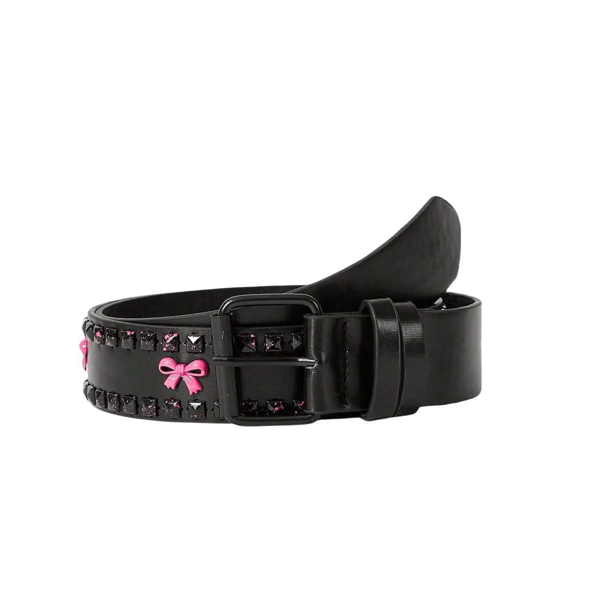 Pink Bow Design Womens Belt Hip Hop Punk Y2k Girls Girdle Fashion Personality Metal Stud Jeans Accessories Black WaistbandW251030