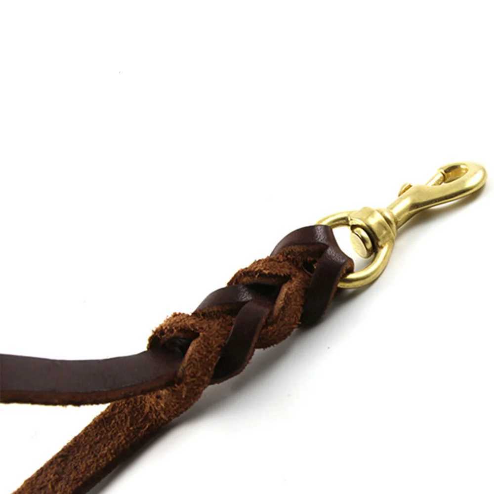 Braided Leather Dog Leash with Traffic Handle Two Handles Leather Dog Leash Leads for Training Bulldog Pitbull Pet Dog Supplies C251031