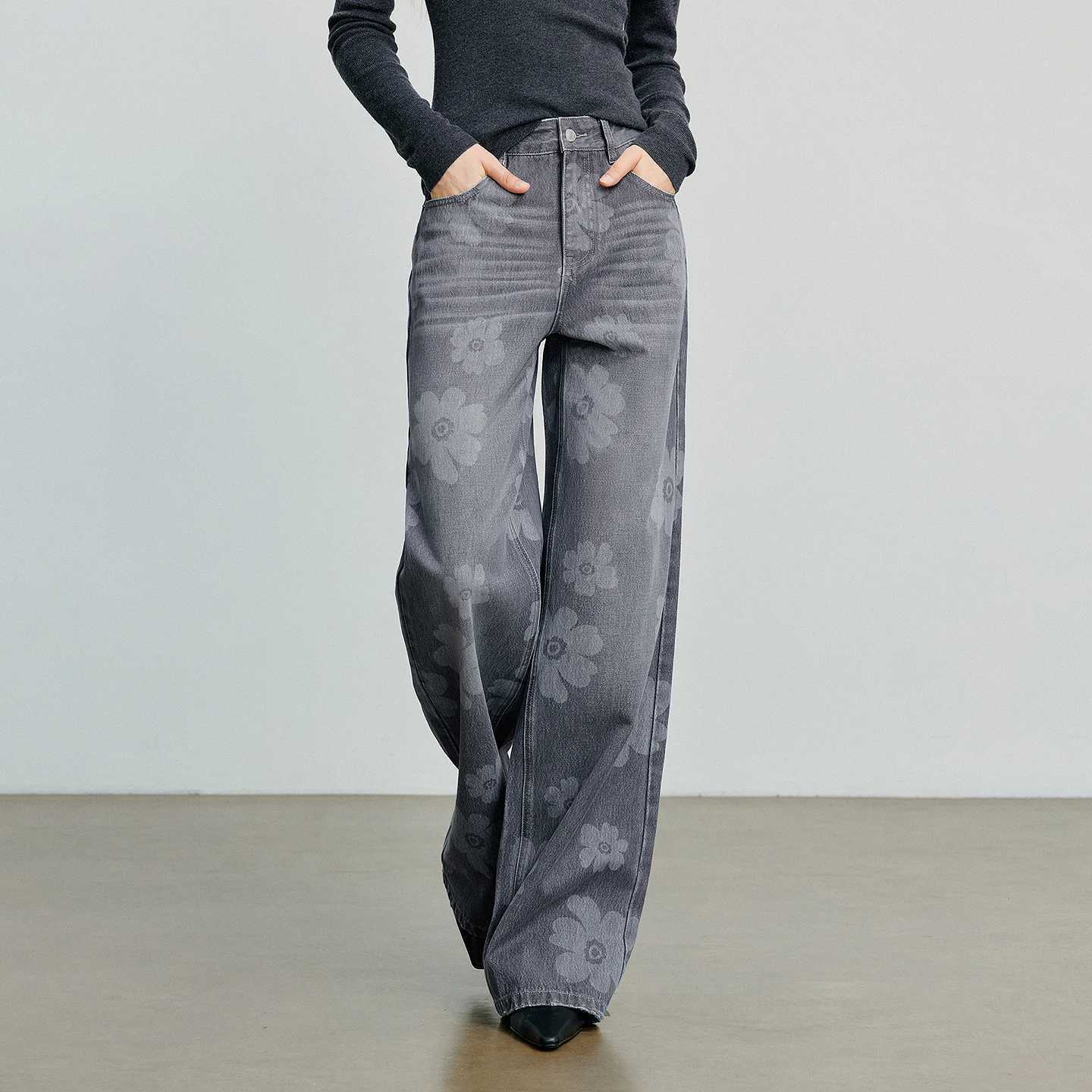 TOYOUTH Women WideLeg Pants 2025 Autumn NewAsymmetric Retro Cotton Printed Trousers J251031