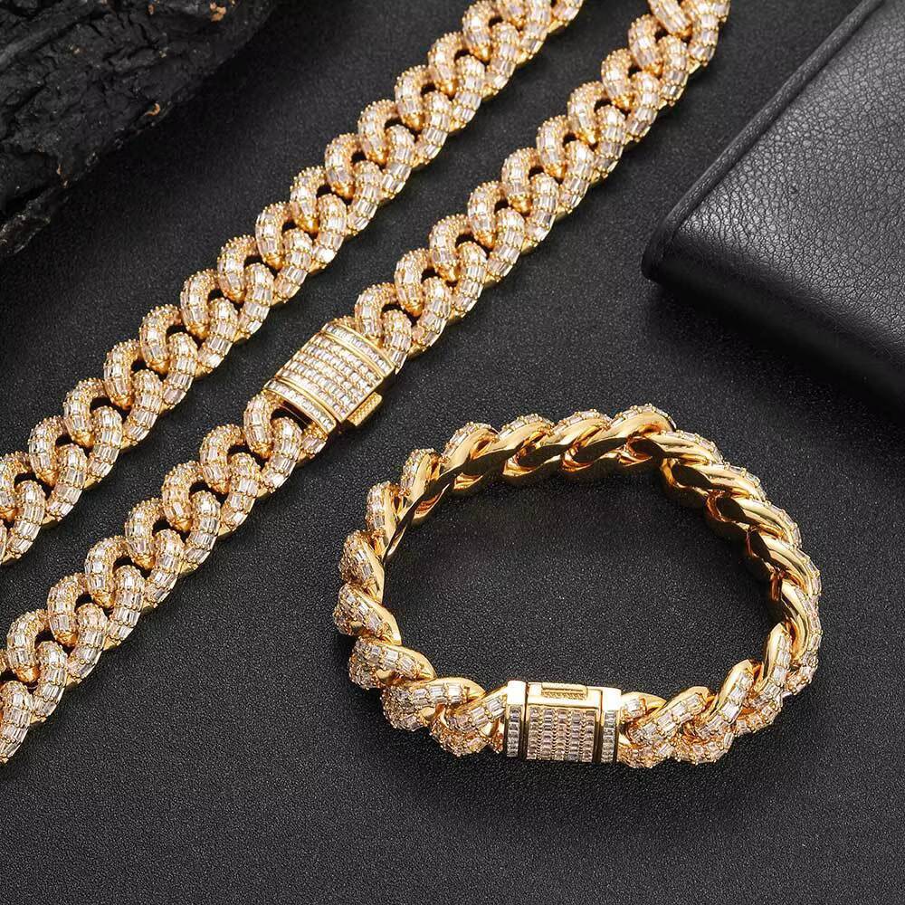 Fashion HipHop Chain Luxe GoldPlated Brass Necklace with Moissanite Rapper Style Jewelry