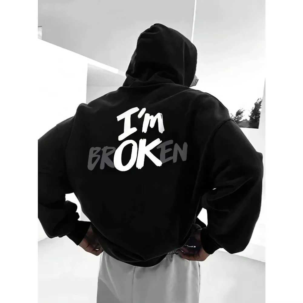 Autumn and Winter Black Mens Letter Printed Hooded Sweatshirt Oversized Hiphop Casual Outdoor Pure Cotton Pullover J251031