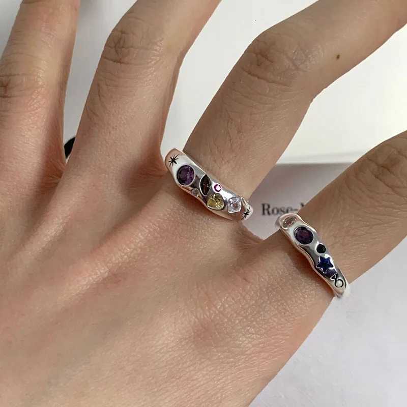 Kpop Colorful Zircon Star Rings for Women Irregular Metal Ring Retro Index Finger Aesthetic Jewelry Hip Hop Girls AccessoriesXJ251031