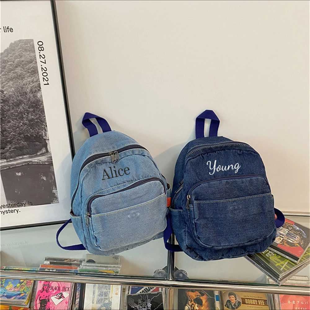 Customized Mini Womens Denim Backpack Personalized Embroidery Name New Fashion Versatile Backpack Unique Gift for Young Ladies W251031