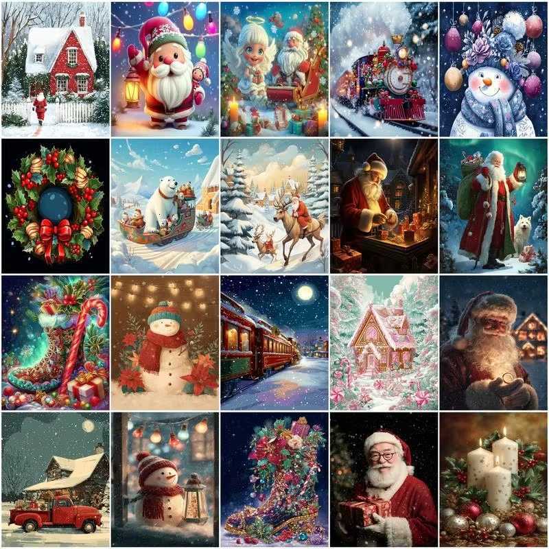 Painting By Numbers Draw Christmas Watercolor Paintings On Number Handmade Acrylic Paints Color Markers Canvas Crafts C251031