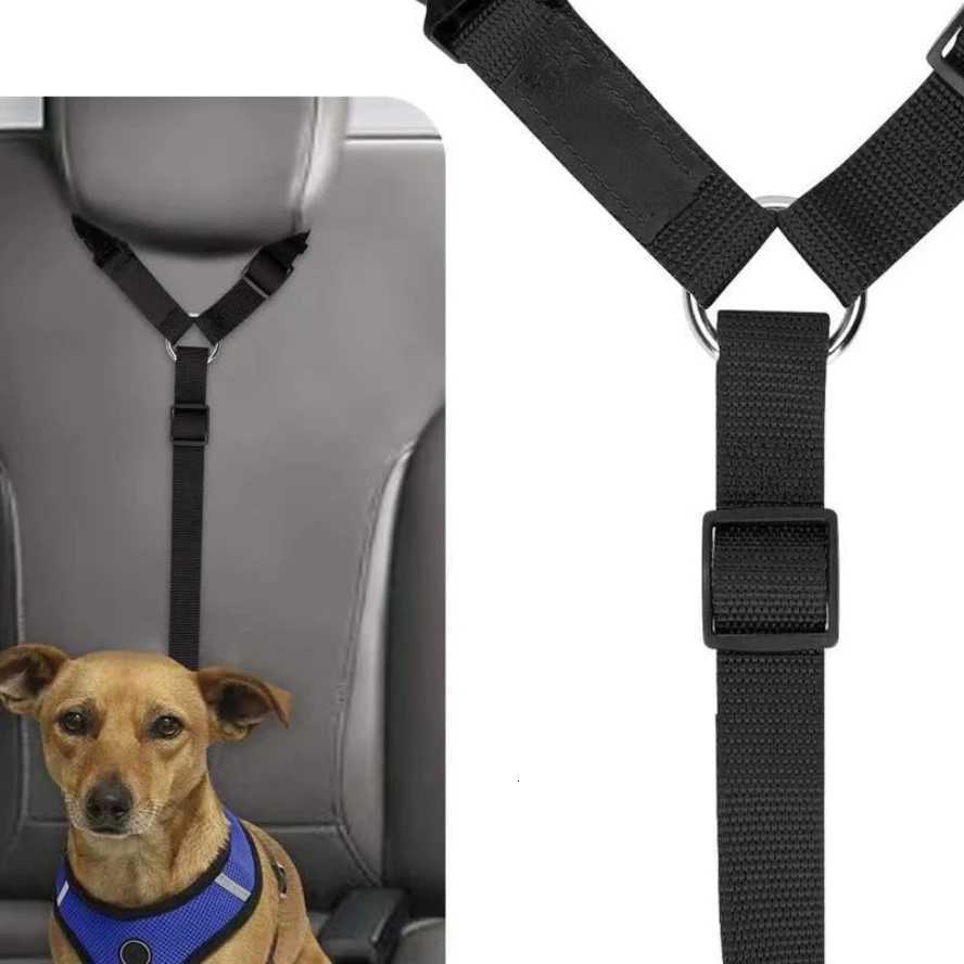 Solid Color Twoinone Pet Car Seat Belt Nylon Lead Leash Backseat Safety Belt Adjustable Dogs Harness Collar Pet Accessories C251031