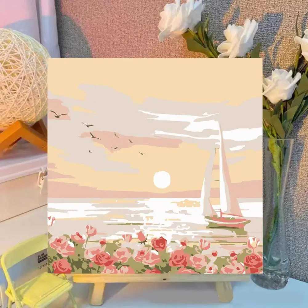 DIY Digital Oil Painting For Rose Flower Hand Painted Oil Painting Coloring by Numbers Acrylic Drawing Modern Wall Home Decor C251031