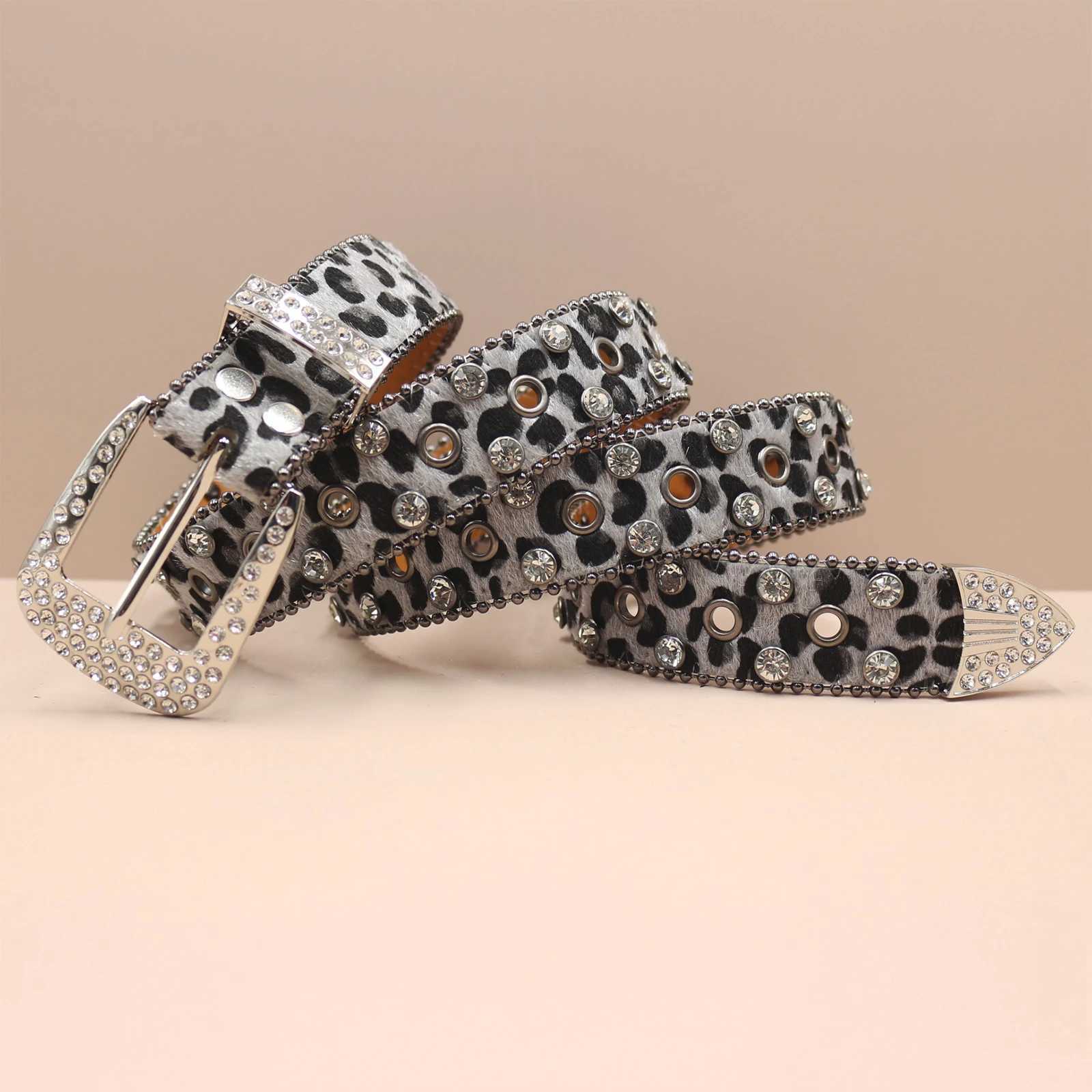 Decorative Womens Belt BB belt Diamond Fashion Western Leopard print Belt Full Diamond Embedding PU Wide 33cm Crystal DiamondW251030