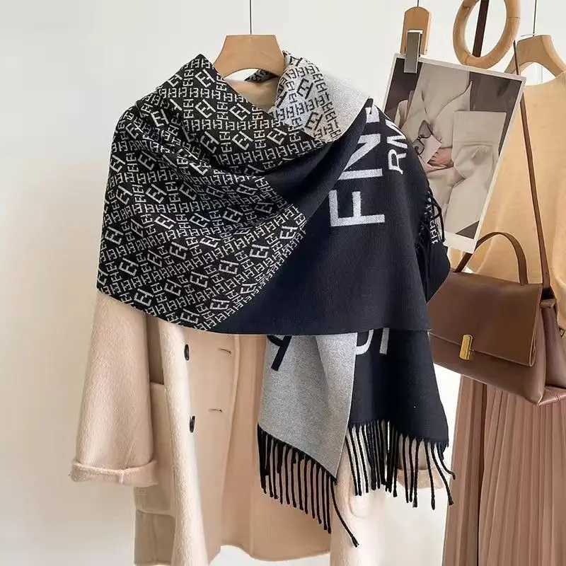 Acrylic Winter Warm Scarf for Women Thick Soft Faux Cashmere Shawl Warm Long Neck Wrap Letter Print Stylish Versatile Scarves C251031
