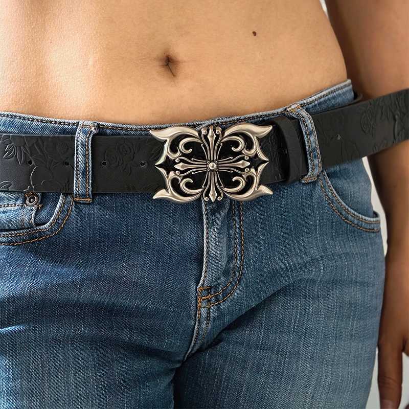 Mens Belt Bohemian Style Vintage Oval Hollow Buckle Punk Rock Y2K Belt For Women Hip Hop Gothic Accessories Jeans WaistbandW251030