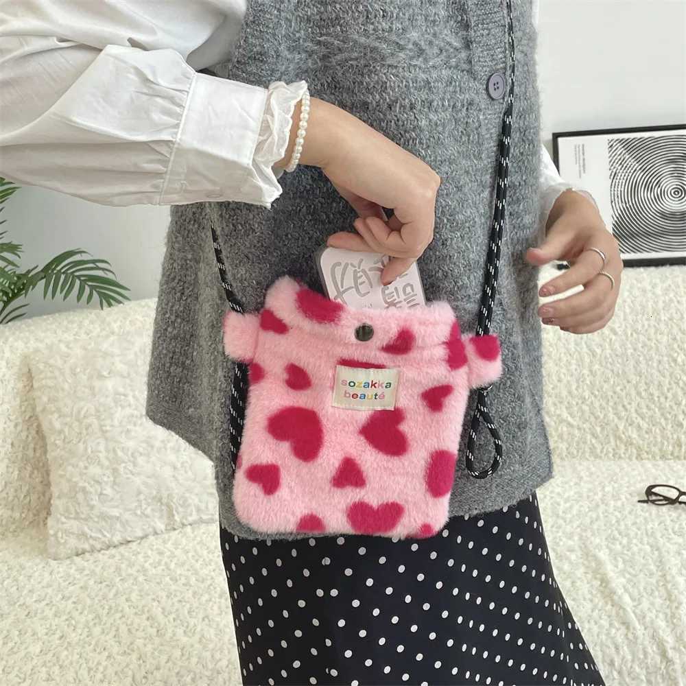 New Plush Dot Crossbody Bags for Women Cute Pink Shoulder Bag Handbag Purses Portable Phone Pouch W251031