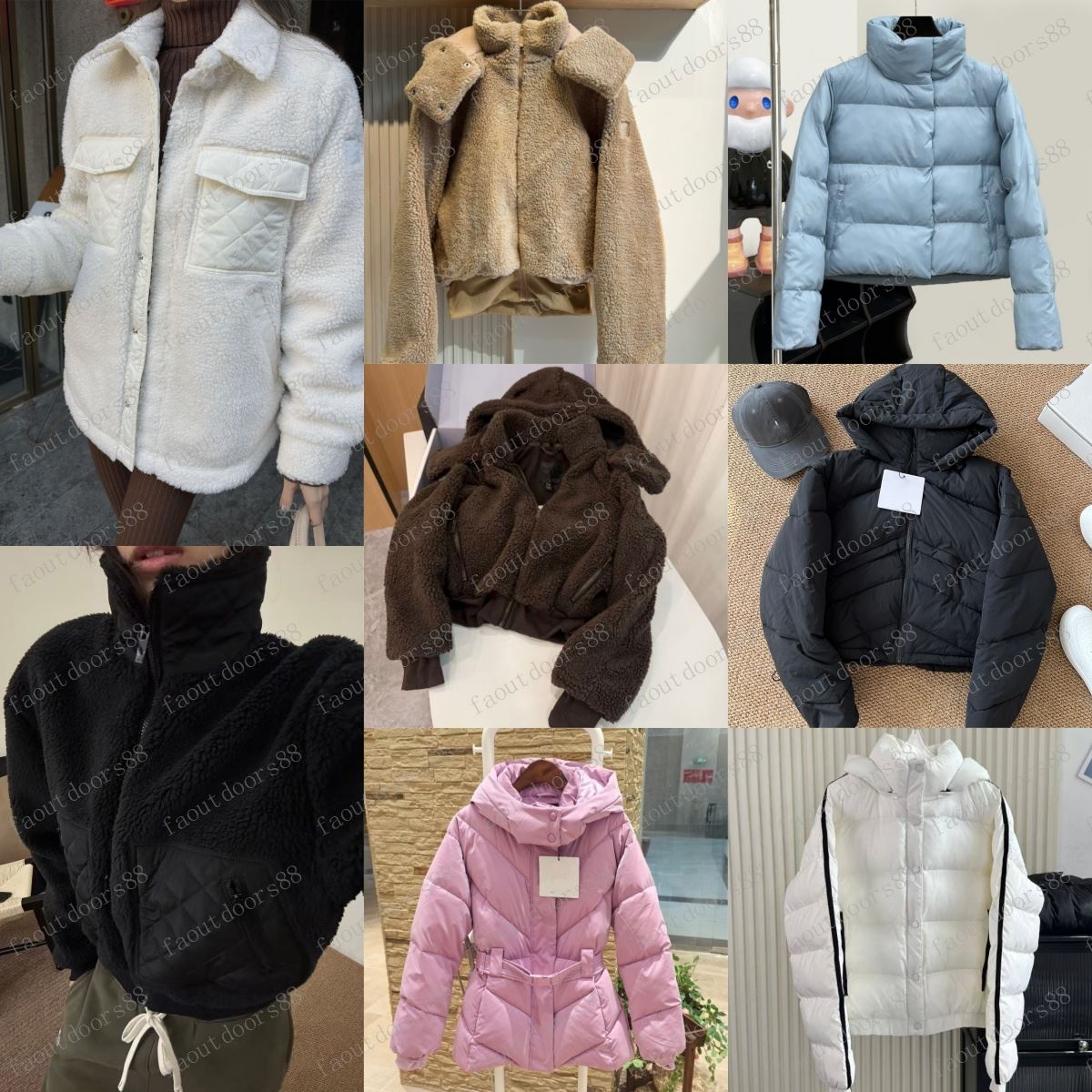 Designer Womens Jacket Brown Lamhair Hooded Coat Lamb Wool Zipper Coat Hooded Yoga Clothes Women's Winter Short Padded Warm Cotton-padded Down Jacket