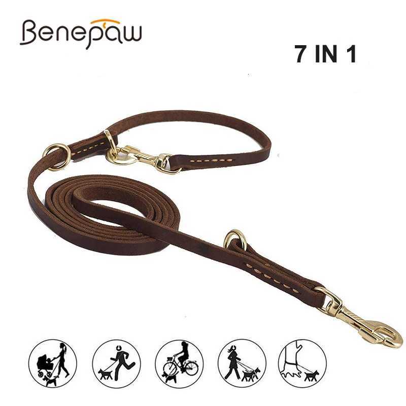 Benepaw Multifunctional Genuine Leather Dog Leash Hands Free Short Medium Long Training Pet Leash For Small Medium Large Dogs C251031