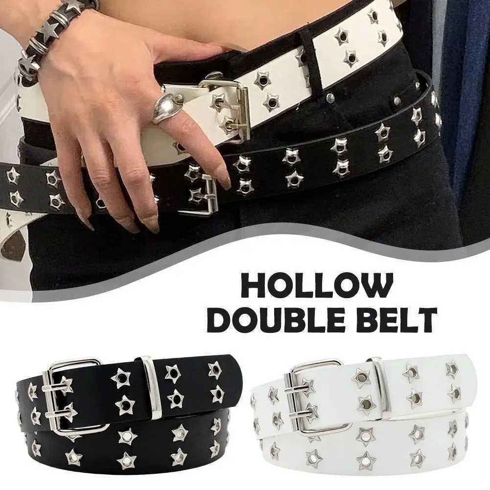 Star Eye Rivet Belt Hollowedout Punk Belt For Manwomen Hiphop Double Pin Buckle Fashion Pu Leather Waistband Y2K DecorationW251030