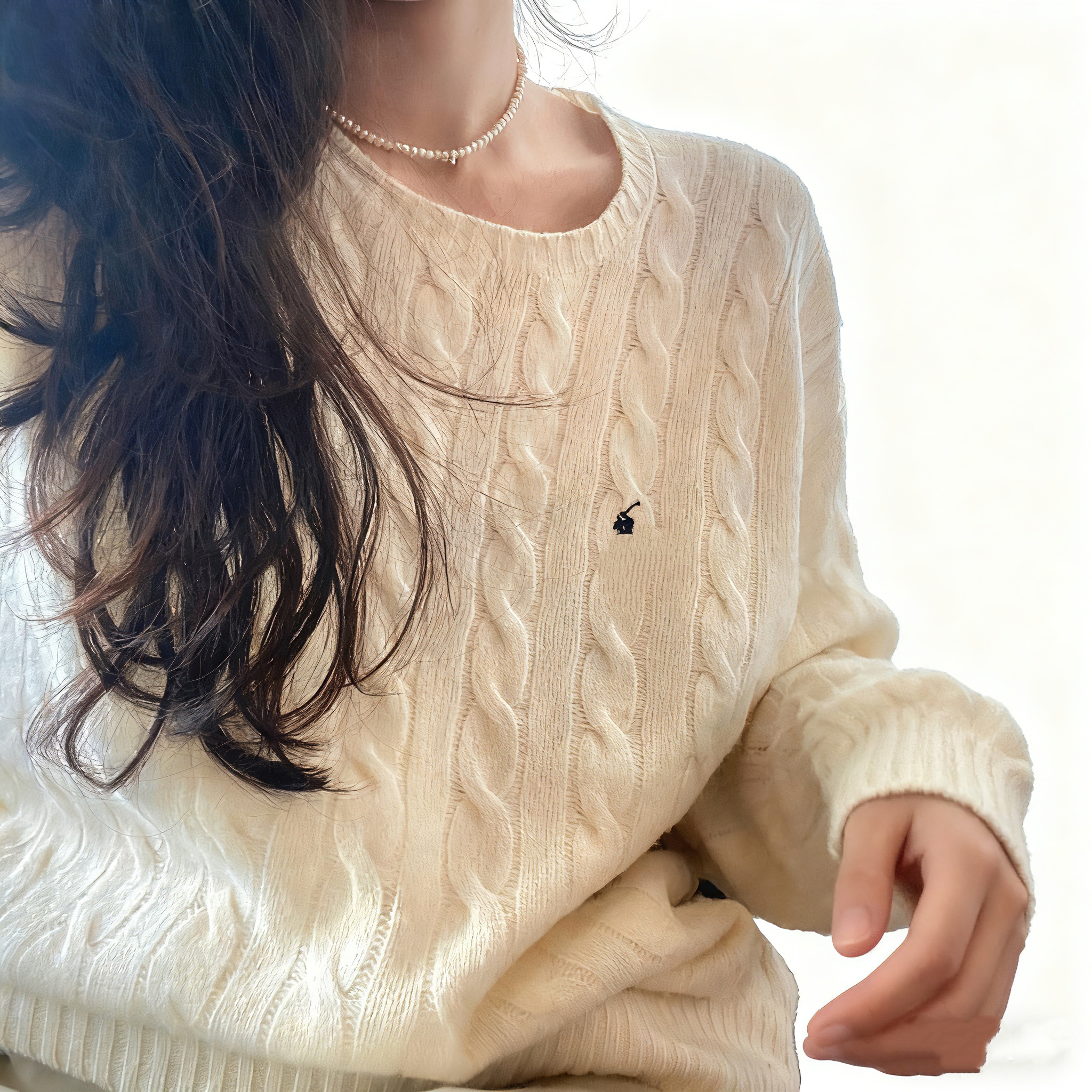 Women's Zipper High Collar Polo Sweater, Polo Collar Cable Knit Sweater With Horse Polo, Khaki/Grey/Red/White, Spring Trend