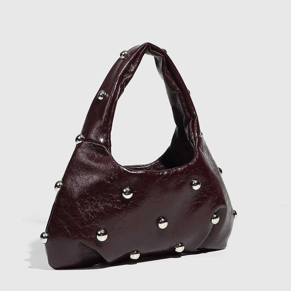 NEW Rivet Womens Handbags Soft PU Leather Shoulder Bag Casual Designer Hobos Half Moon Underarm Bags for Women 2025 Tote Clutch W251031