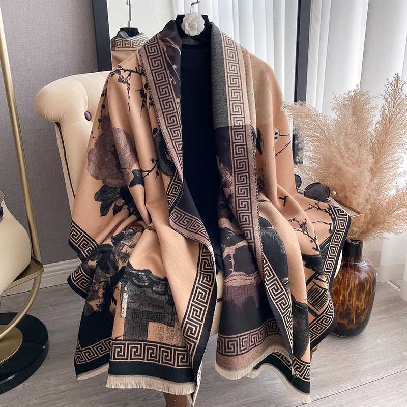 New 2025 Women Brand Ink wash painting Scarf Luxury Autumn Winter Warm Shawls Print Scarve Mujer Femme Foulard Bufanda C251031
