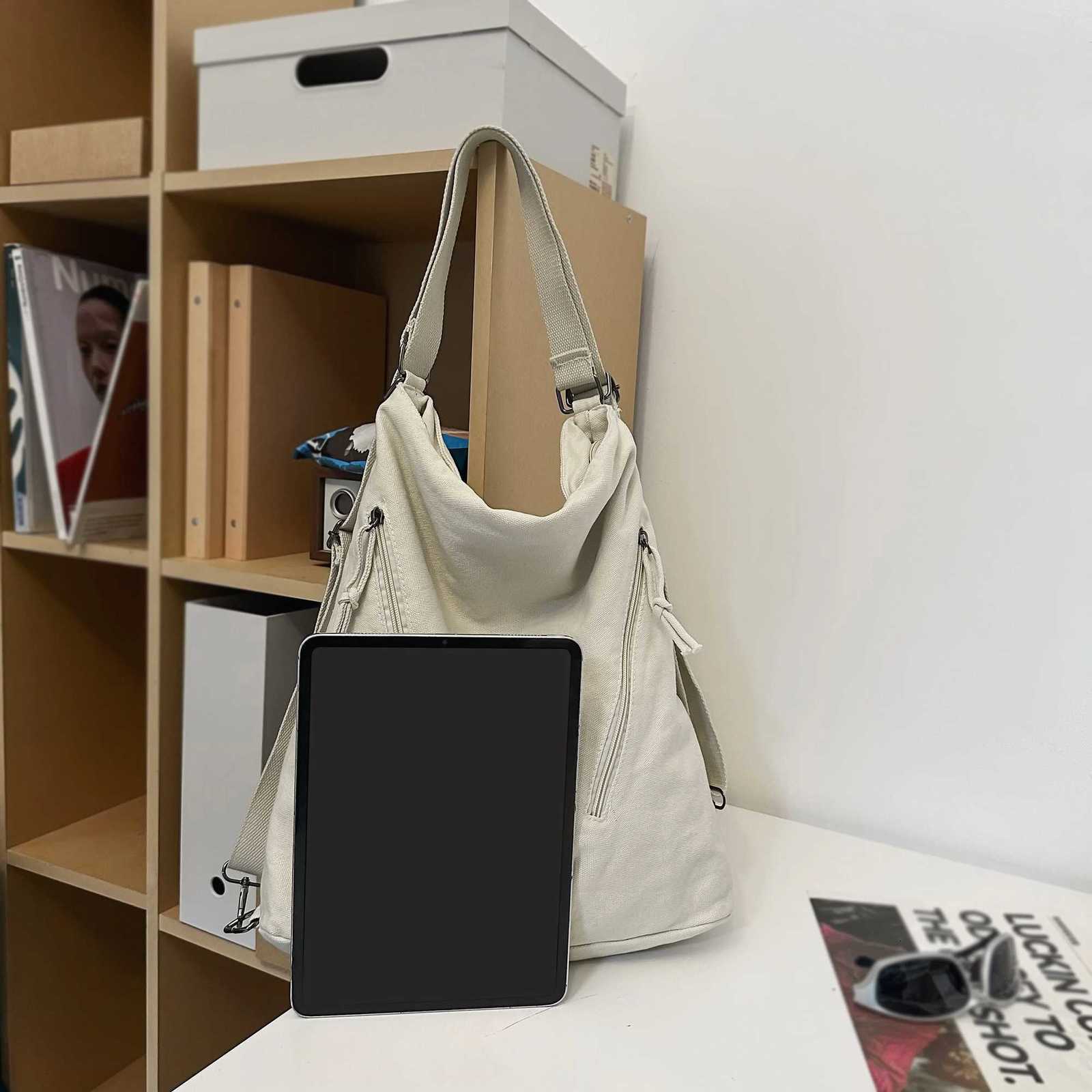 Womens Backpack MultiPurpose Bag Large Capacity Pure Color Design Versatile Commuter Crossbody Bag Personalized Trendyy Canvas Bag Shoulder Bag Backpa