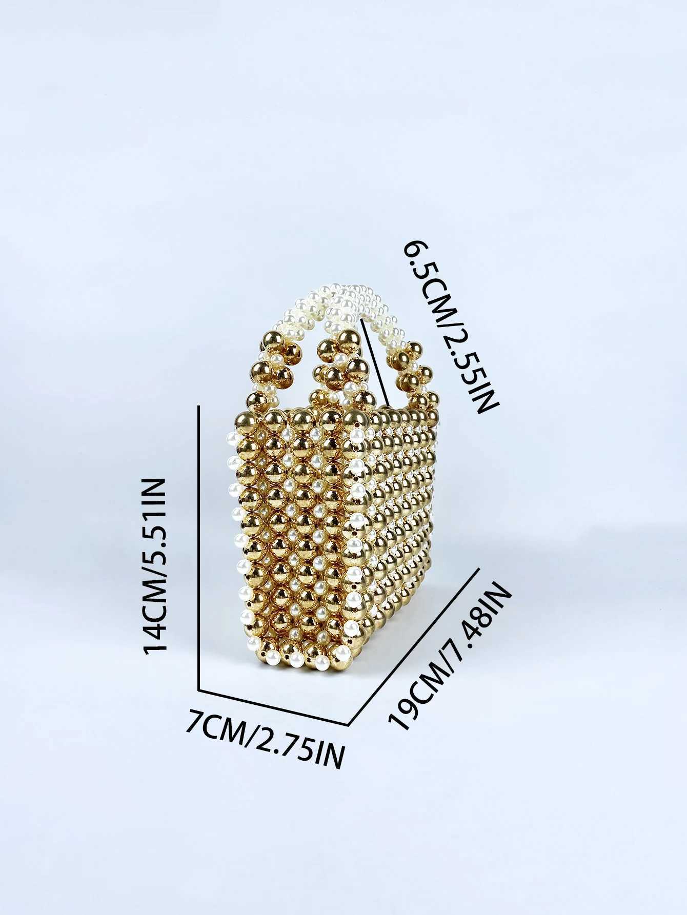 Advanced mobile phone bag with gold round beads acrylic handheld beaded handmade womens bag fashionable casual dinner bag W251031