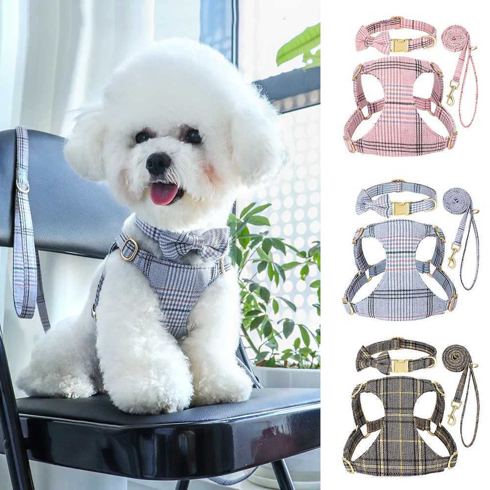 Nylon Dog Collar Harness Leash Set Adjustable Puppy Dogs Harnesses Vest Cute Bowknot Pet Collars With Lead for Small Medium Dogs C251031