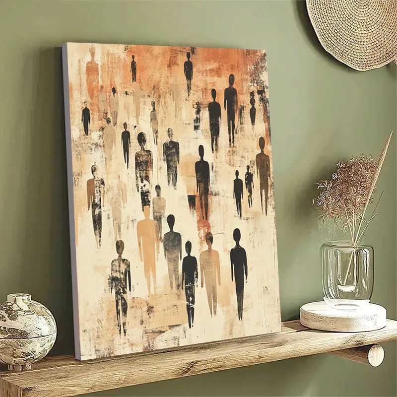 Modern abstract wall art canvas painting beige and brown silhouette figure bedroom contemporary living room decoration C251031