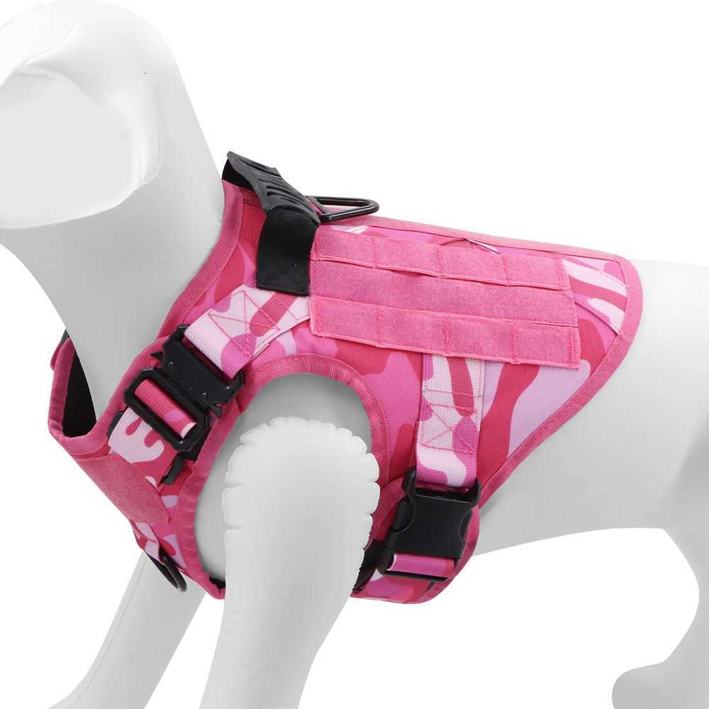Military Pink Camouflage Dog Harness For Large Medium Dogs Harnesses Leash Adjustable Pet German Shepherd Tactical Training Vest C251031