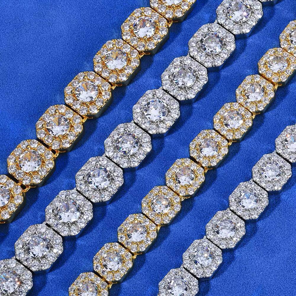 2025 Hot Sale Trendy Square Tennis Chain Necklace Iced out Bling HipHop Style Silver Link Chain for Party Gift