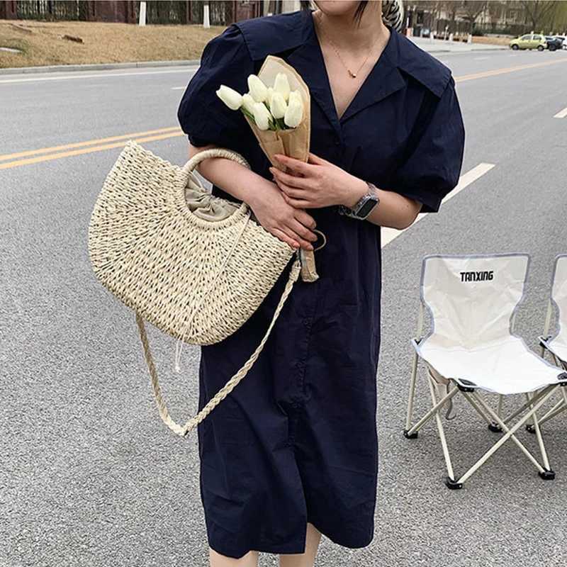 Straw Woven Handbags For Women Handmade Travel Seaside Beach Bag Summer New Handle Bucket Bag Shopping Tote Bag Basket Bolsa W251031