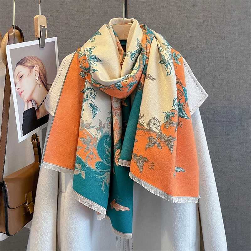 Women Winter Scarf Cashmere Shawls and Wraps Bufandas Floral Print Warm Thick Scarves Blanket for Lady 2025 Newpe C251031