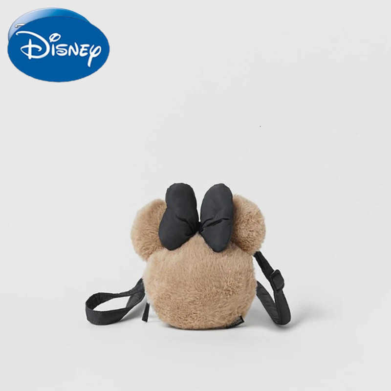 Disney Winter New Minnie Khaki Plush Shoulder Bag Bow Mini Children Toddler Soft Crossbody Bag Girls Cute Small Bag H251031